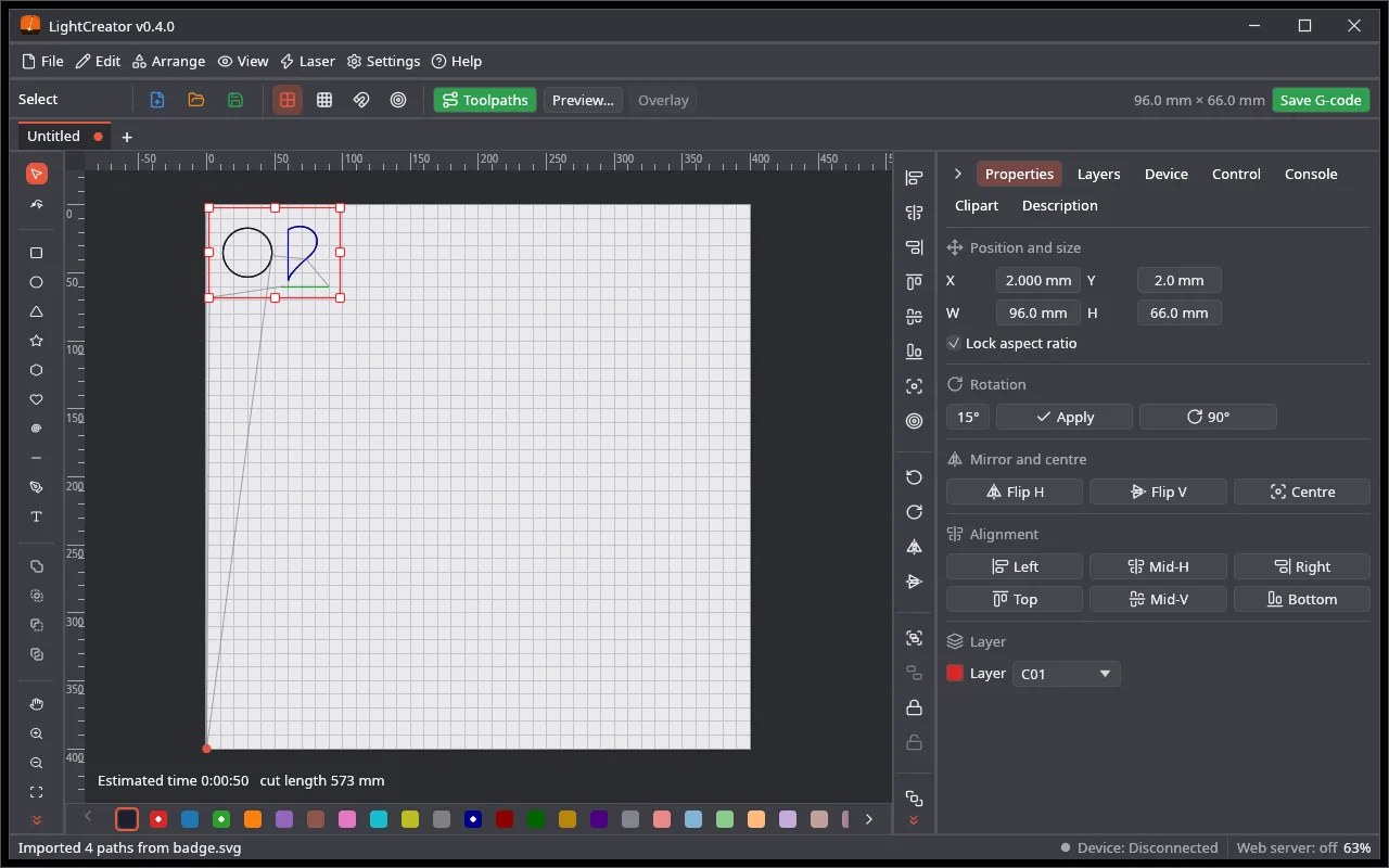 The editor with the Properties tab
